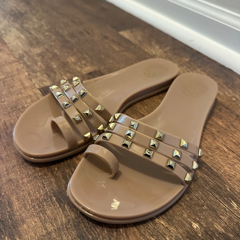 Vince Camuto Blush Jelly Sandals with gold studs
